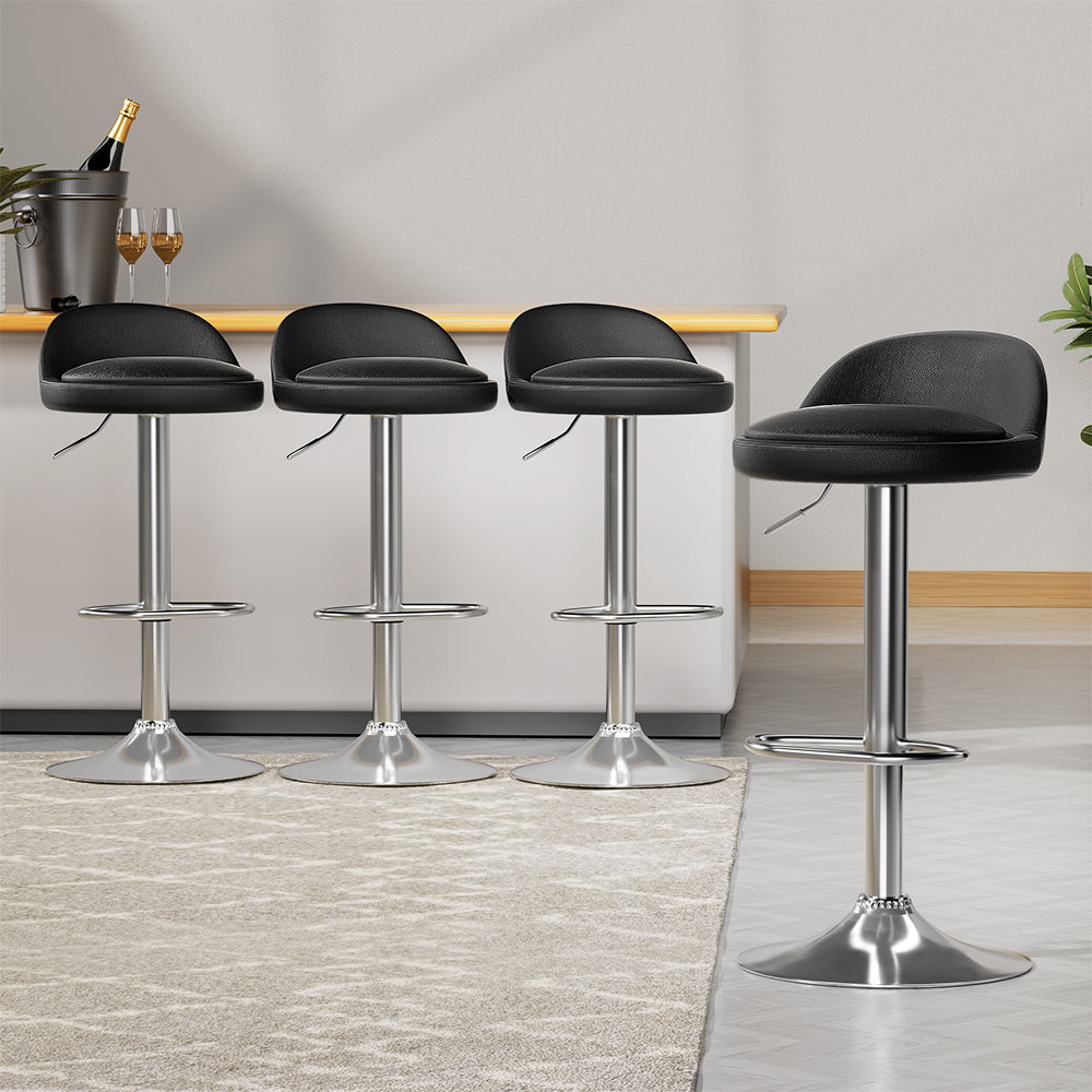 Nuvo Bar Stools Leather Gas Lift Black x4