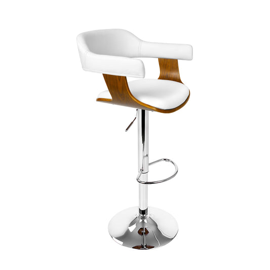 Selina Bar Stool Gas Lift Leather with Armrest White