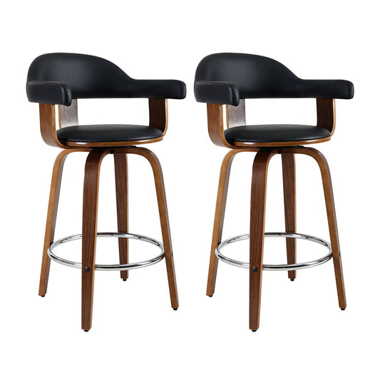 Priscus Bar Stools Leather with Wooden Legs x2