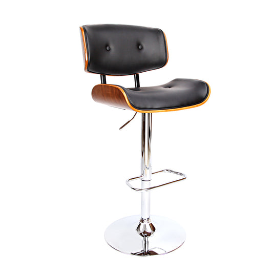 Cherry Bar Stools Gas Lift Leather Black