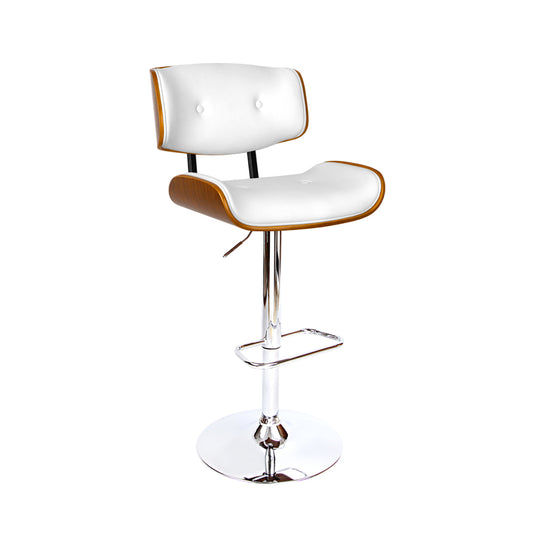 Cherry Bar Stools Gas Lift Leather White