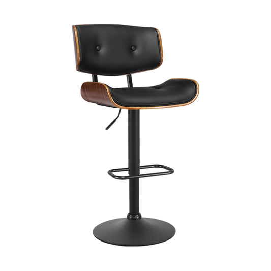 Cherry Bar Stools Gas Lift Leather Black
