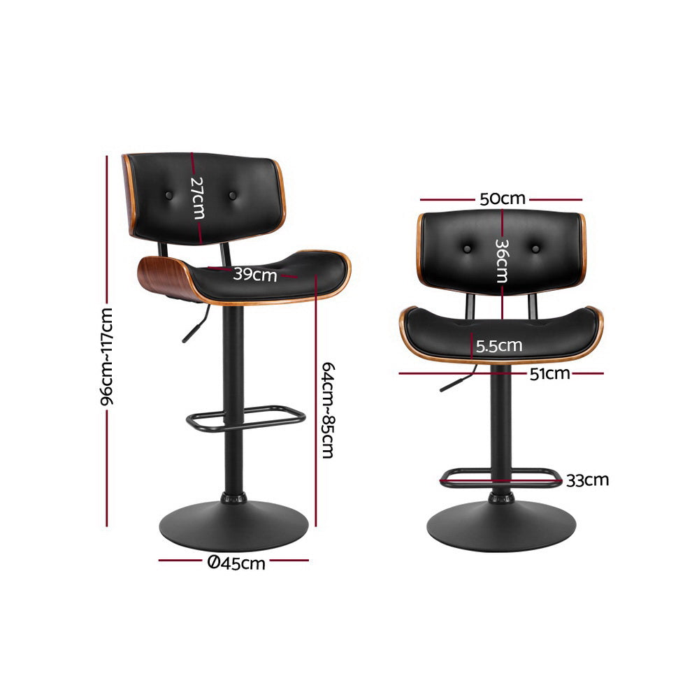 Cherry Bar Stools Gas Lift Leather Black x4