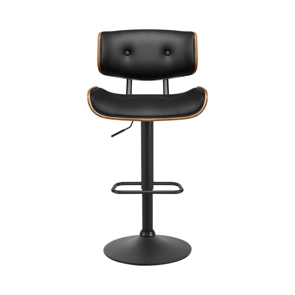 Cherry Bar Stools Gas Lift Leather Black x4