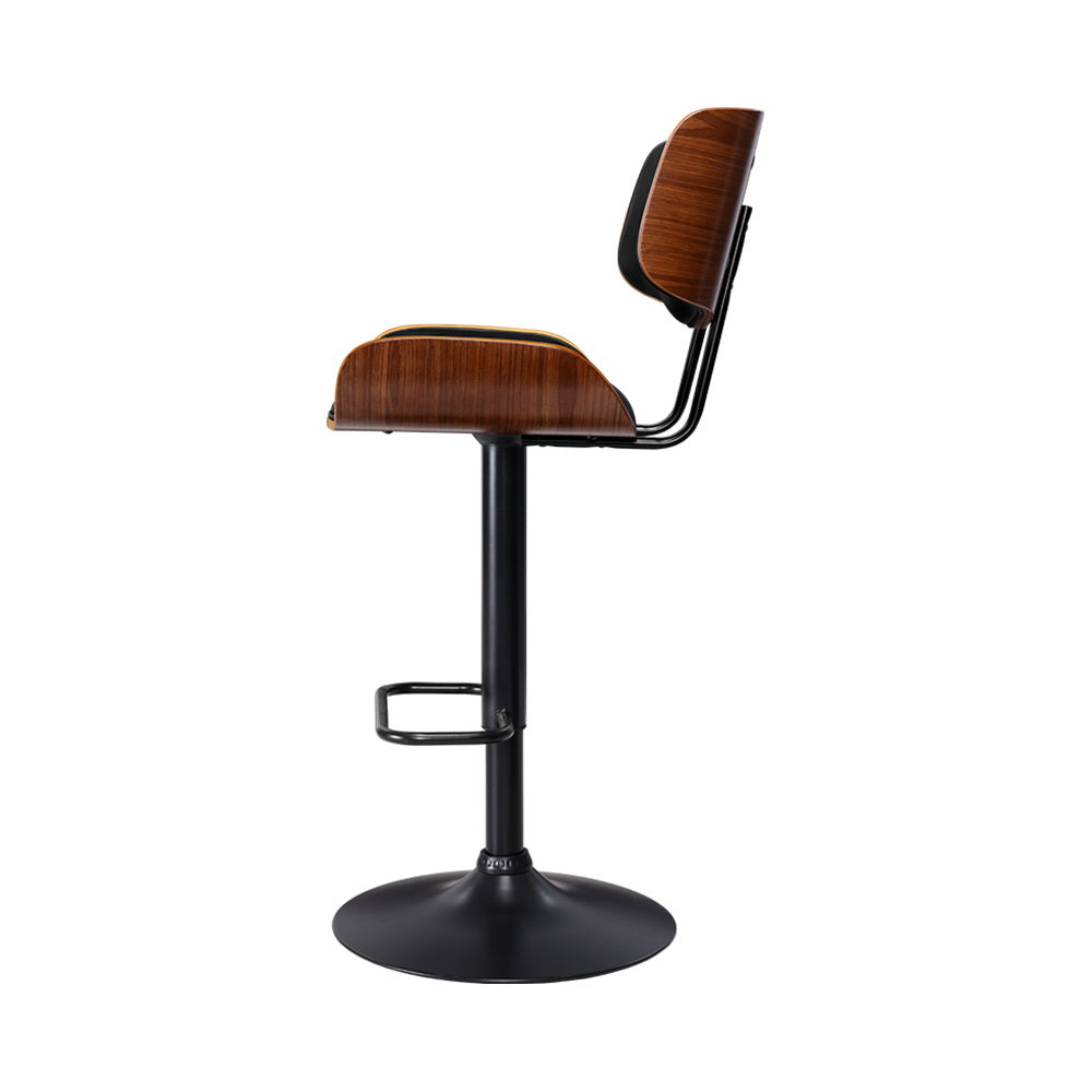Cherry Bar Stools Gas Lift Leather Black x4