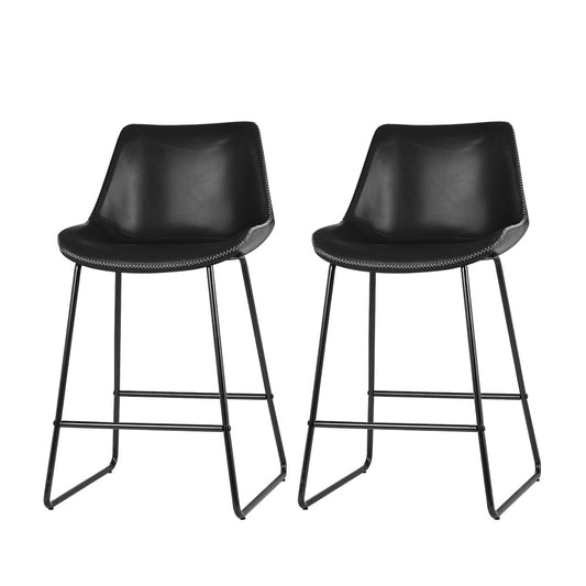 Fenella Bar Stools Leather Black x2