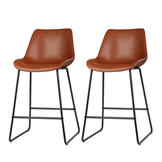 Fenella Bar Stools Leather Brown x2