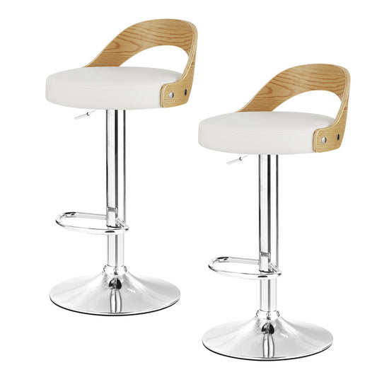 Publia Bar Stools Adjustable Leather White x2