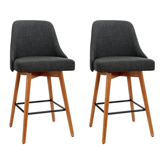 Colby Bar Stools Swivel Seat Wooden Charcoal x2
