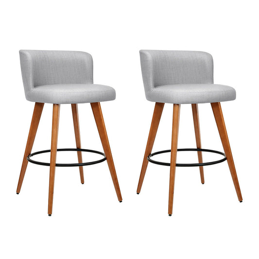 Bremer Bar Stools Linen Padded Wooden Grey x2