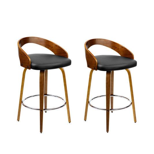 Caden Bar Stools Swivel Curving Walnut x2