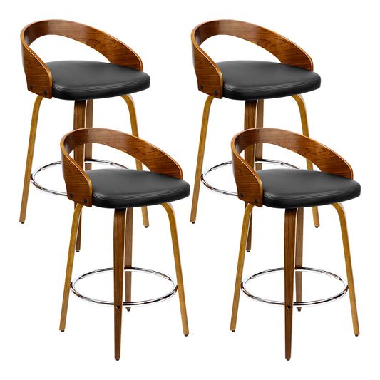 Caden Bar Stools Swivel Curving Walnut x4