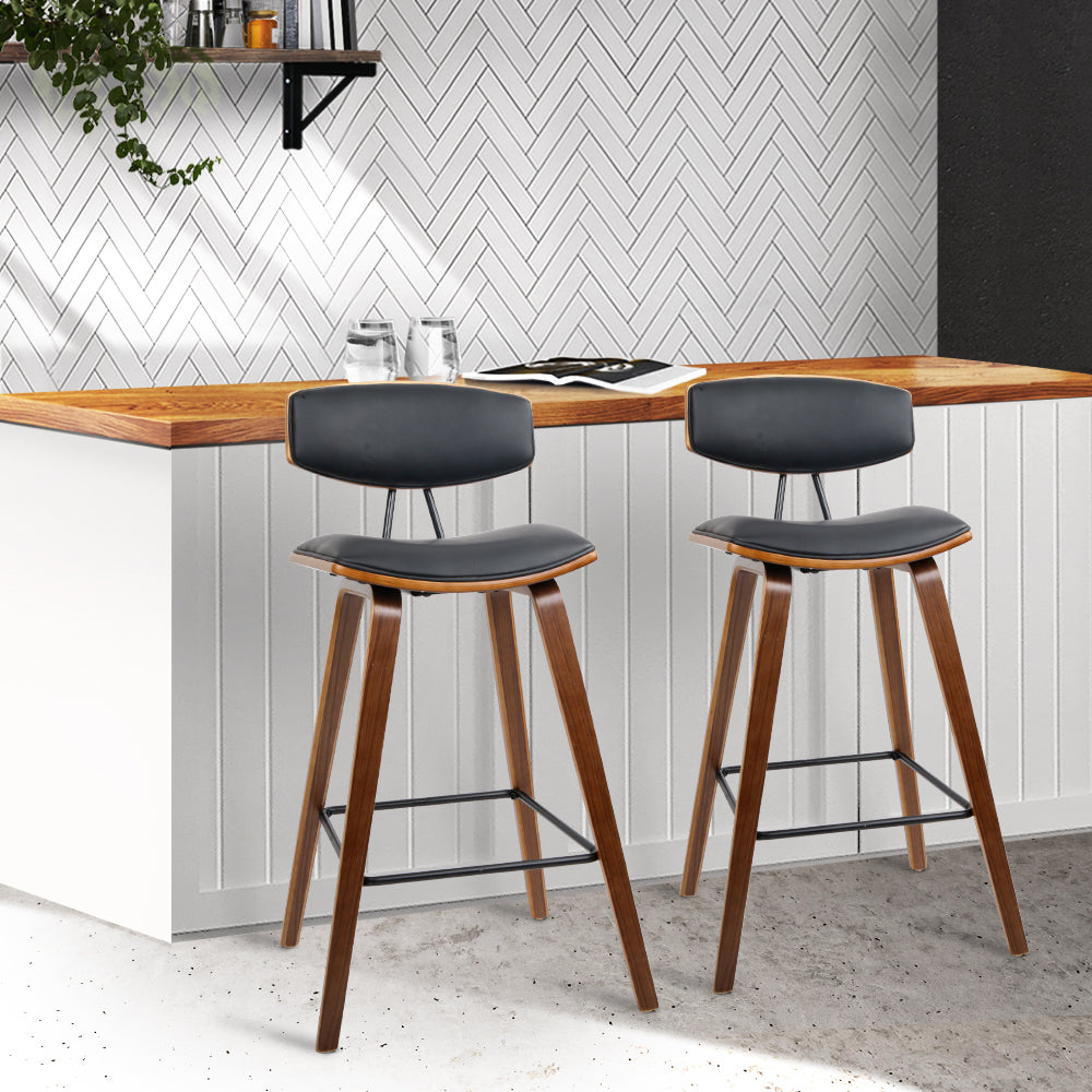 Mika Bar Stools Leather Padded with Backrest x2