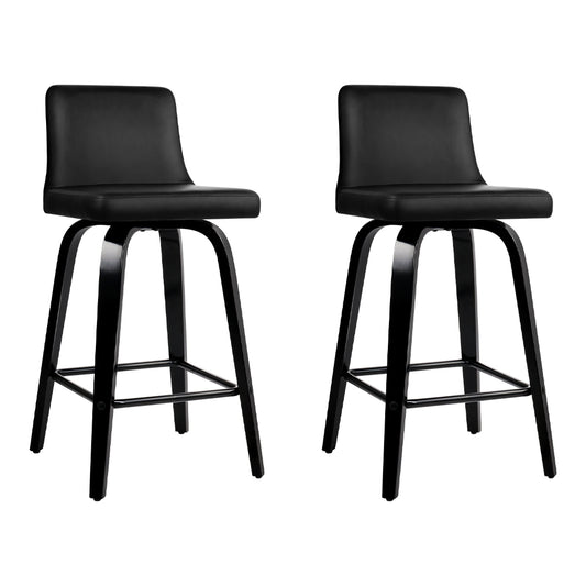 Bailey Bar Stools Leather Brown Wooden Legs x2