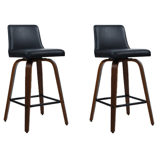 Bailey Bar Stools Leather Black Wooden Legs x2