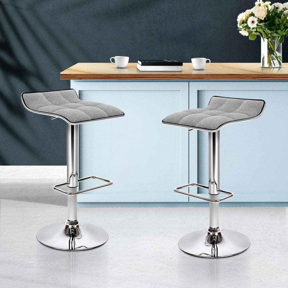Stella Bar Stools Linen Padded Gas Lift x2