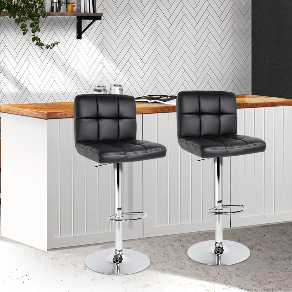 Noel Bar Stools Leather Gas Lift Black x2