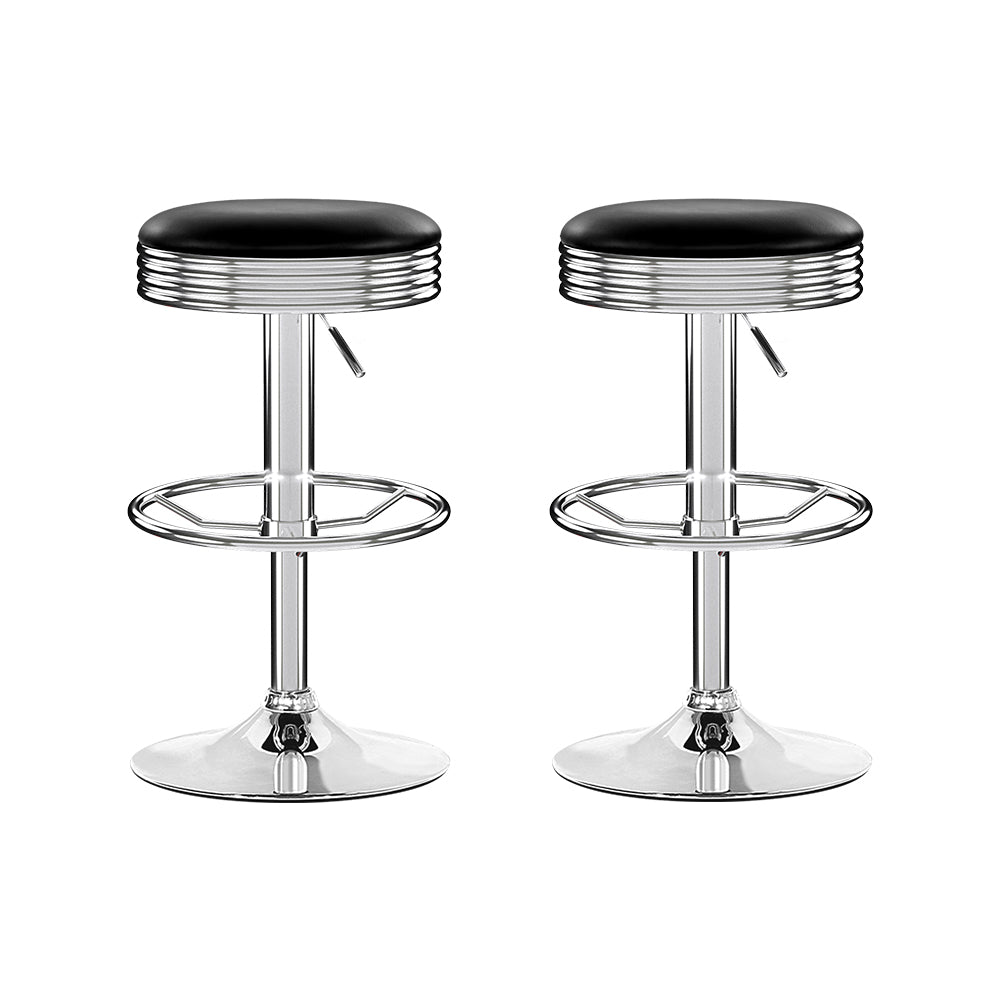 Anton Backless Leather Bar Stools Black and Chrome x2