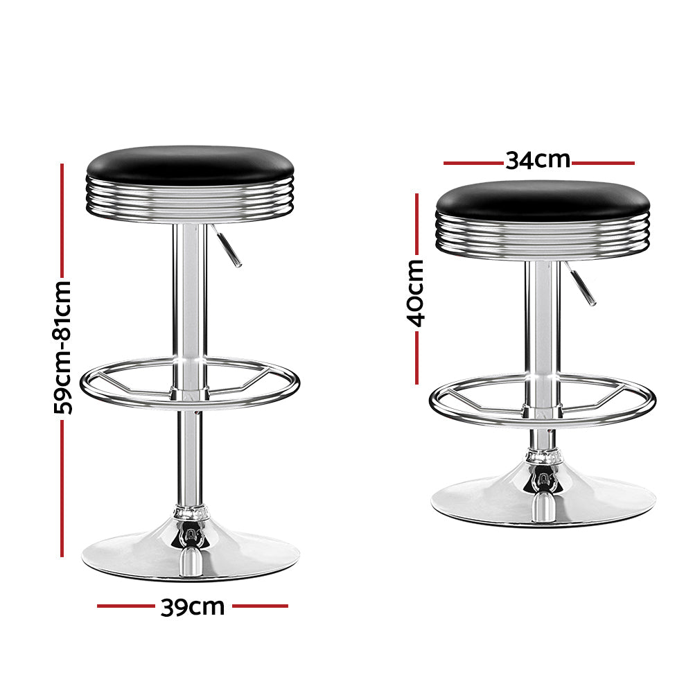 Anton Backless Leather Bar Stools Black and Chrome x2