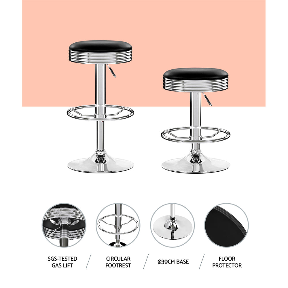 Anton Backless Leather Bar Stools Black and Chrome x2