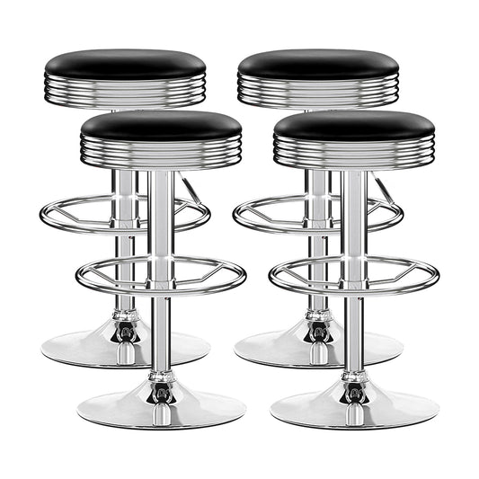 Anton Bar Stools Leather Padded Gas Lift Silver x2
