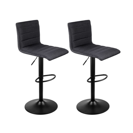 Fabric Bar Stools Gas Lift Linen Black x2