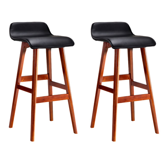 Silva Bar Stools Wooden Leather Black x2