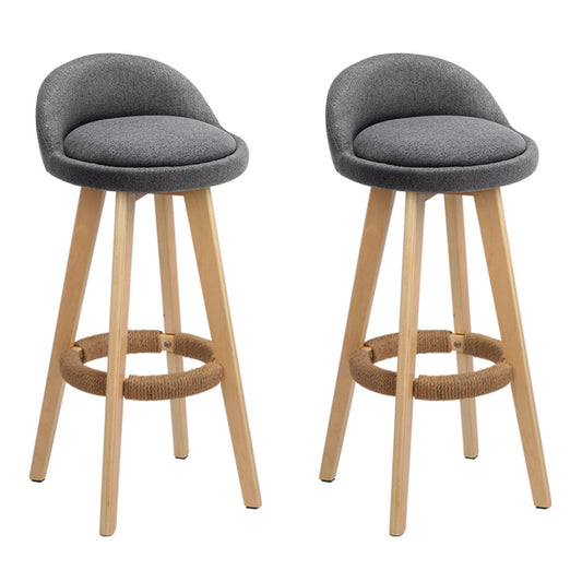 Celia Bar Stools Padded Linen Wooden Grey x2